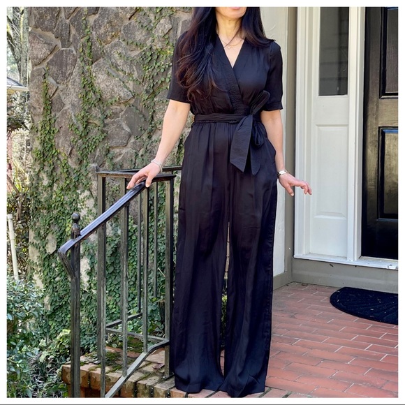 Fabulous Black wrap front wide leg jumpsuit - Picture 4 of 5